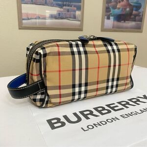 BURBERRY Nova Check Canvas Leather Clutch Bag 💼